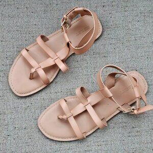 Old Navy Women Sandal Tan Leather GLADIATOR SAND VACHETTA Flat Size 8.5